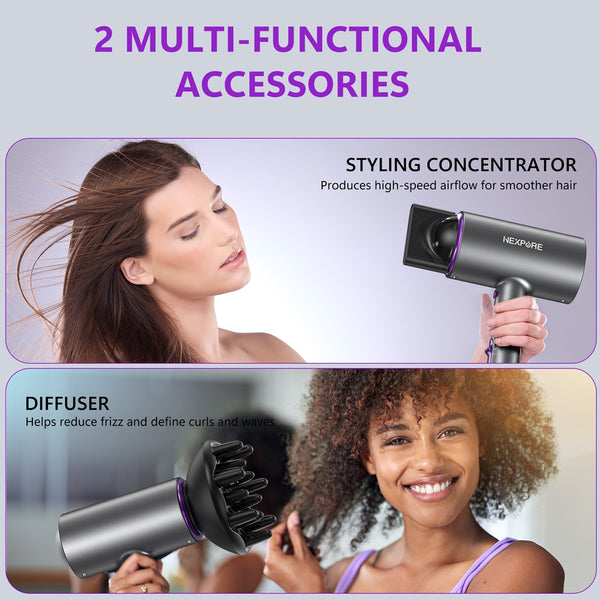 NEXPURE Ionic Hair Dryer 2000W Powerful Blow Dryer with Diffuser and Concentrator Attachments