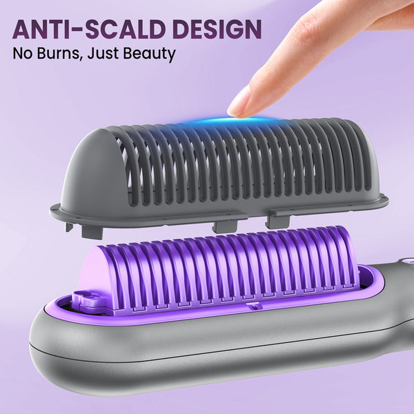 NEXPURE Hair Straightener Brush, Ionic Straightening Brush with 5 Temps, Anti-Scald Ceramic Hot Comb, Dual Voltage