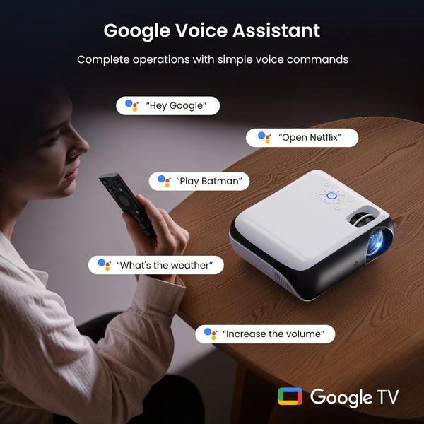 Google TV Smart Projector, HAPPRUN 4K UHD Home Theater with Dolby Sound, Wi-Fi & Bluetooth, Built-in Streaming Apps