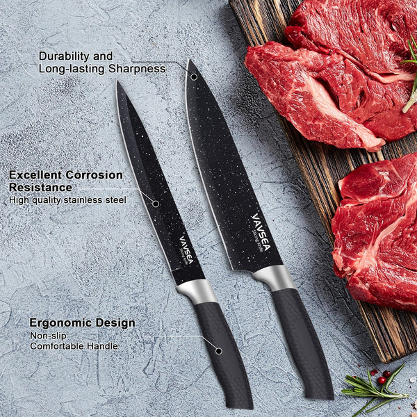 VAVSEA Kitchen Knife Set with Sharpener, 6Pcs Stainless Steel Chef Knife Set with Non-Stick Coating