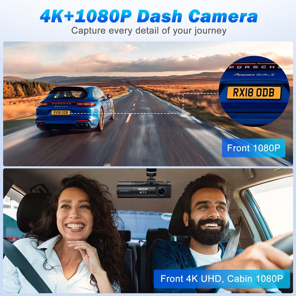 NEXPOW Dash Cam Front and Rear, 4K Full HD Dash Camera with Built-in WiFi GPS, 32GB Card Included