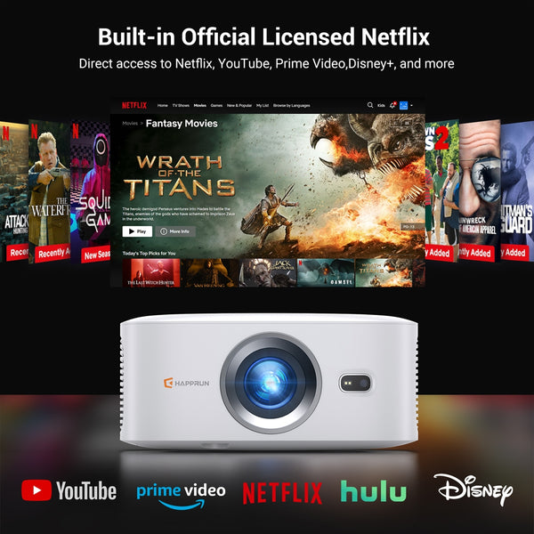 HAPPRUN 1500 ANSI 4K Smart Projector, Netflix Official, WiFi Bluetooth, Auto Focus, Dolby, for Phone/PC/PS5