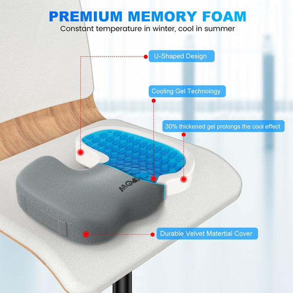 NEXPOW Memory Foam Seat Cushion Cooling Gel Butt Pillow for Tailbone Pain Relief - Chair Cushion