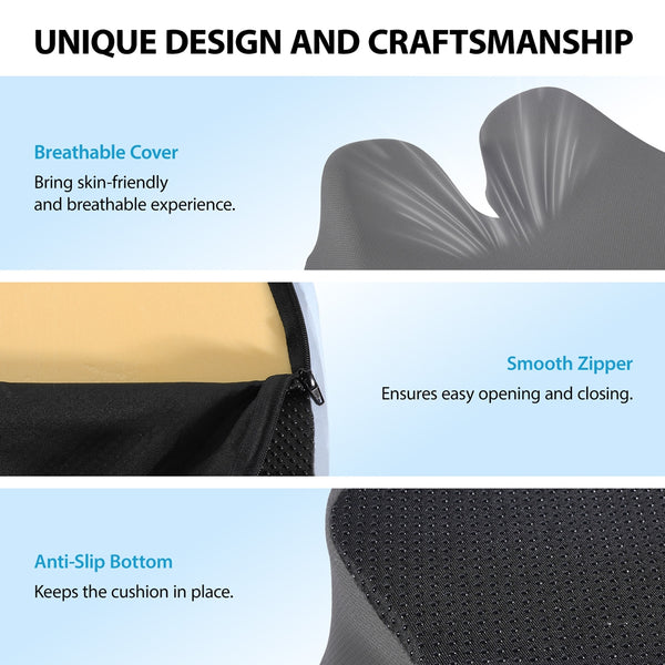 NEXPOW Car Seat Cushion, Large Size Memory Foam Seat Cushion for Driving, Chair Cushion with Non-Slip Design & Washable Cover