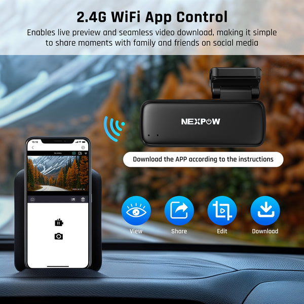 NEXPOW 2K Wifi Front Dash Cam with Voice Control Dash Camera,24H Parking Mode,Loop Recording,IR Night Vision