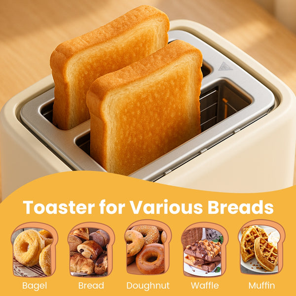 VAVSEA 2 Slice Toaster, 1000W Retro Wide Slot Toaster with 6 Shade Settings & LED Light, Removable Crumb Tray