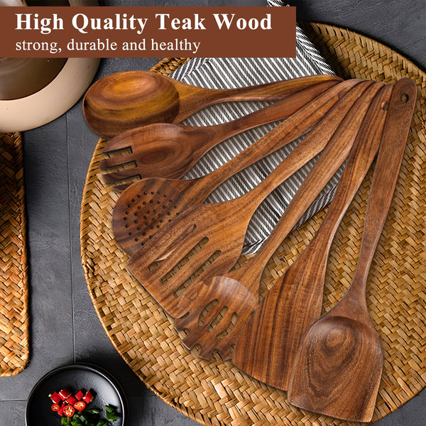 VAVSEA Thick Wooden Spoons for Cooking, 8Pcs Natural Wooden Utensil for Cooking with Non-Stick, Heat Resistant, Wood Kitchen Utensil Set