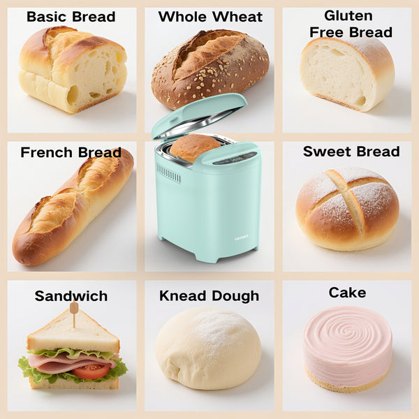 VAVSEA Bread Maker, 2LB Automatic Bread Machine, Cake Setting, Nonstick Ceramic Pan for Homemade Bread, Green