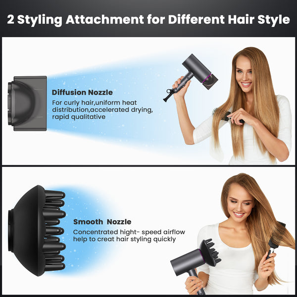 Hair Dryer, NEXPURE 1800W Professional Ionic Blow Dryer for Hair Care, Powerful Wind for Hair Drying, 2 Attachments