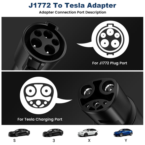 J1772 to Tesla Charger Adapter, Max 80A/240V AC Charging Adapter, Portable Tesla Adapter, Compatible with Tesla Model 3/Y/X/S, Only for Tesla, Small