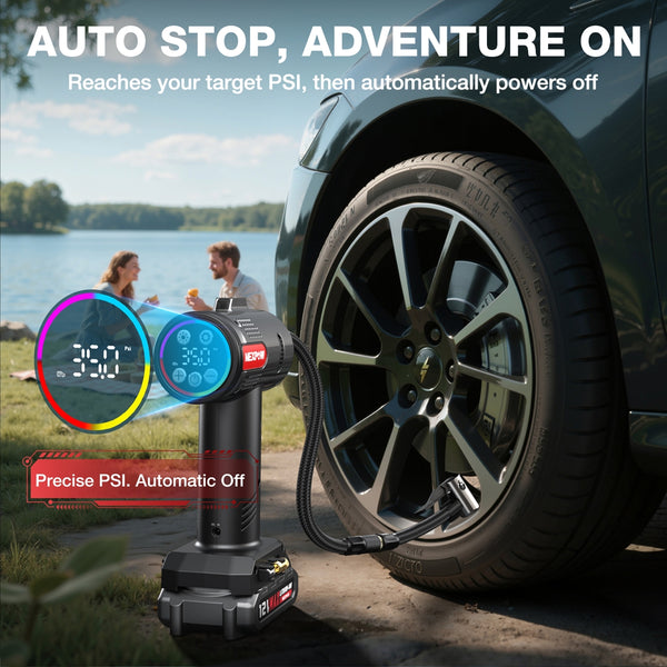 NEXPOW Tire Inflator Portable Air Compressor, 160PSI Car Tire Pump, Rechargeable Battery Powered 12V DC Adapter, Digital Pressure Gauge