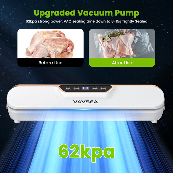 VAVSEA Vacuum Sealer 62Kpa Food Sealer Machines with 4 Modes, Dry/Draw/Seal/Vac for Kitchen