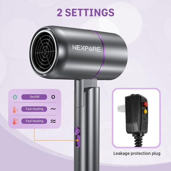 NEXPURE Hair Dryer, 1300W Lonic Blow Dryer with Nozzle, for All Hair Types,Light and Quiet Home, Salon, Travel