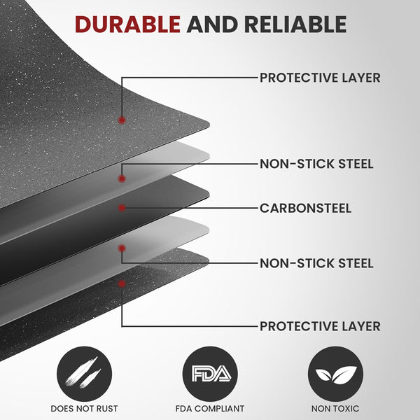 VAVSEA Cookie Sheet Set of 3, Speckled Baking Sheet Set, Carbon Steel Heavy Nonstick Sheet Pan Set for Oven, Size 17.4/15/13.4 Inch