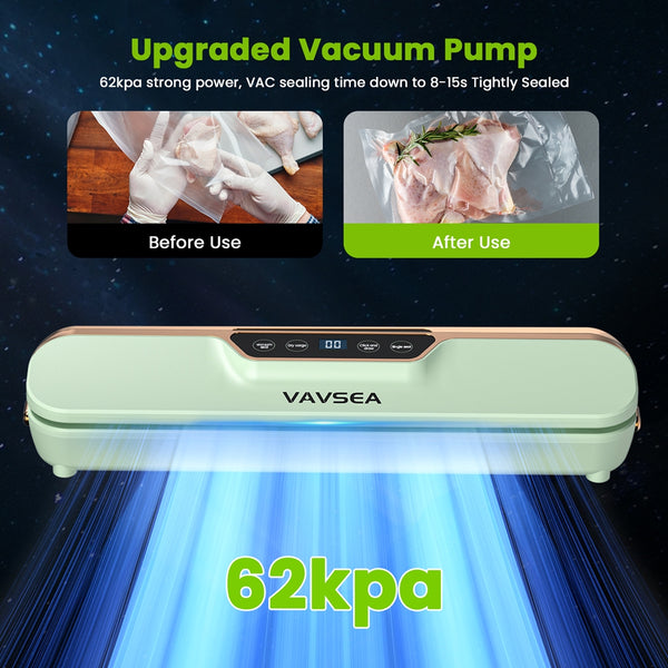 VAVSEA Vacuum Sealer, 62Kpa Food Sealer Machines with 4 Modes, Dry/Draw/Seal/Vac, Dry & Moist Food Storage Sous Vide for Kitchen