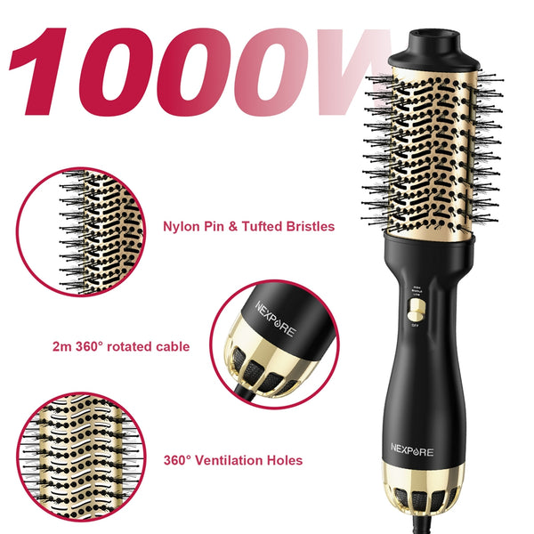 NEXPURE Hair Dryer Brush, 4 in 1 Blow Dryer Brush with Anti-Frizz Ceramic Titanium Barrel Hot Air Brush