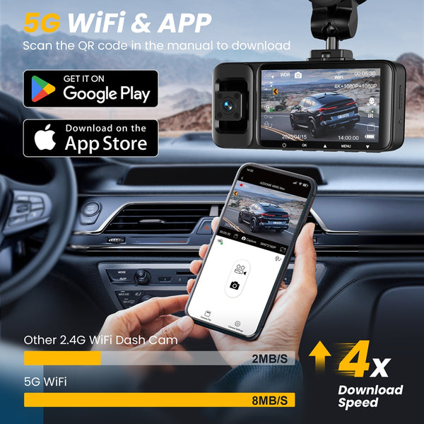 NEXPOW 3 Channel 5G WiFi Dash Cam Front Rear Cabin, 4K+1080P+1080P GPS Dash Camera for Car with 64GB Card