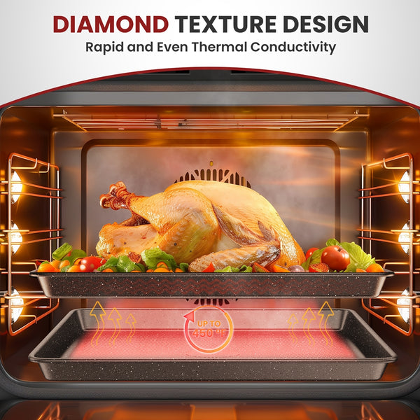 VAVSEA Cookie Sheet Set of 3, Speckled Baking Sheet Set, Carbon Steel Heavy Nonstick Sheet Pan Set for Oven, Size 17.4/15/13.4 Inch