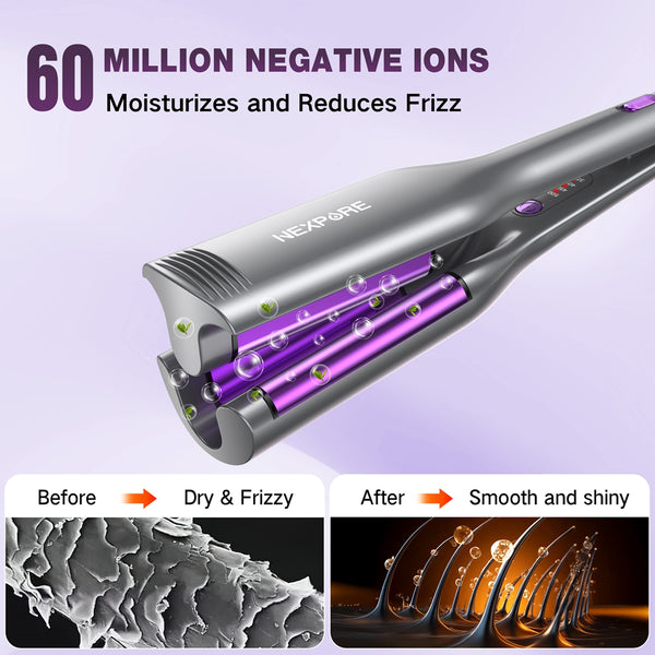 Curling Iron Hair Curler Waver, NEXPURE Crimper Hair Tool, Ionic Deep Waver Curling Wand with Ceramic 3 Barrel for Women, 1.25Inch