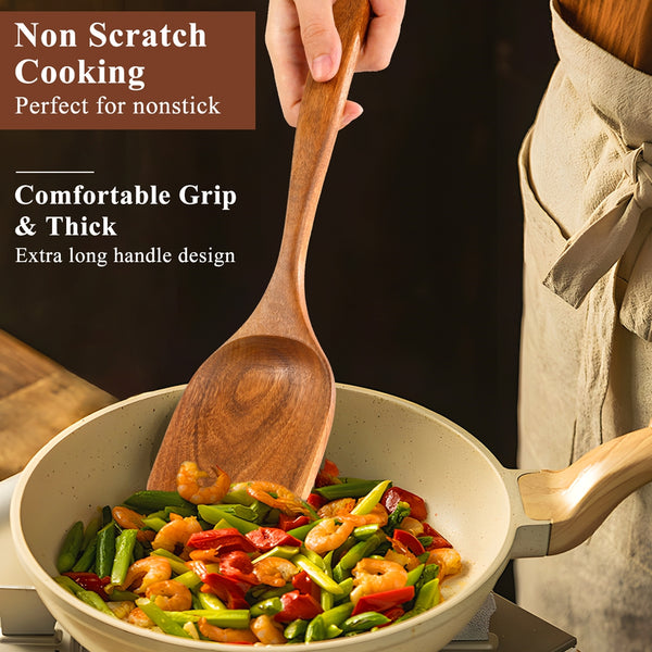 VAVSEA Thick Wooden Spoons for Cooking, 8Pcs Natural Wooden Utensil for Cooking with Non-Stick, Heat Resistant, Wood Kitchen Utensil Set