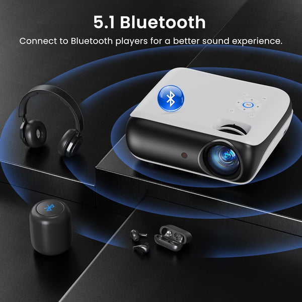 HAPPRUN Native 1080P Bluetooth Projector, Full HD Portable Outdoor Movie Projector with Built-in Speaker, Compatible with Smartphone