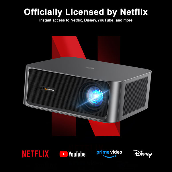 Official Netflix Licensed 4K UHD Smart Projector, HAPPRUN Home Theater with Dolby Audio