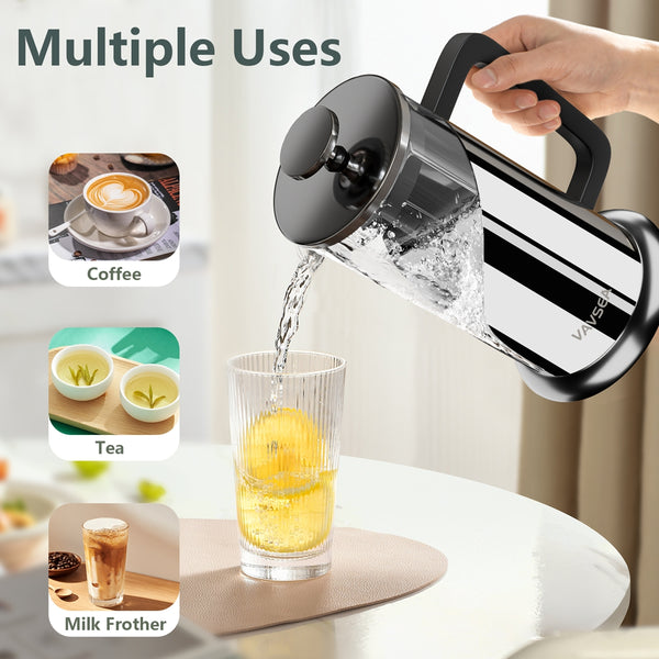VAVSEA Double Wall French Press Coffee Maker, 35oz Coffee Press with Thicken Borosilicate Glass & 304 Stainless Steel for Travel