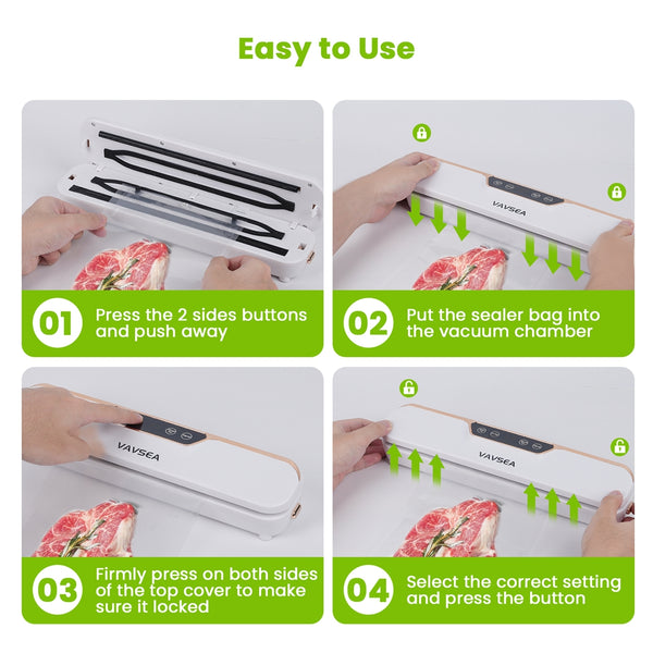 VAVSEA Vacuum Sealer 62Kpa Food Sealer Machines with 4 Modes, Dry/Draw/Seal/Vac for Kitchen