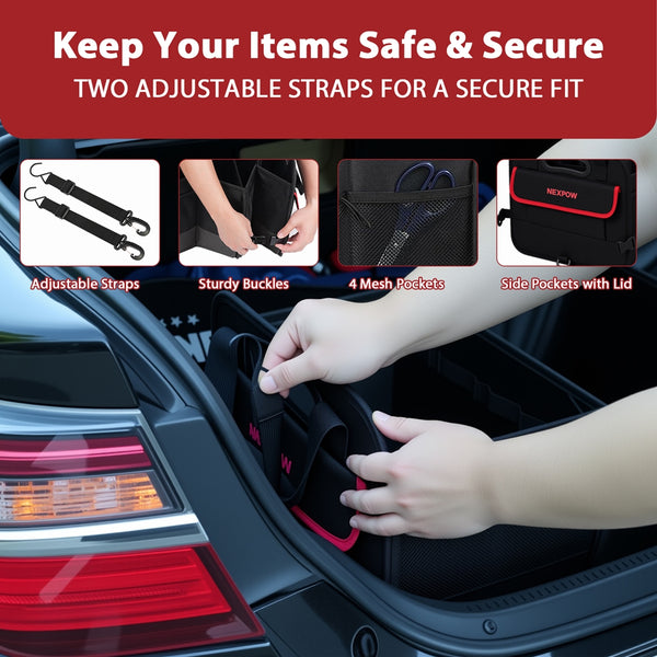 NEXPOW Car Trunk Organizer, 95L Collapsible SUV Organizer, Multi-Compartment, Car Storage Box with 2 Adjustable Straps