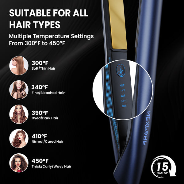 1 Inch Flat Iron Hair Straightener and Curler, 2 in 1 Ceramic Flat Iron with Floating Plates, Fast Heat Up, Dual Voltage