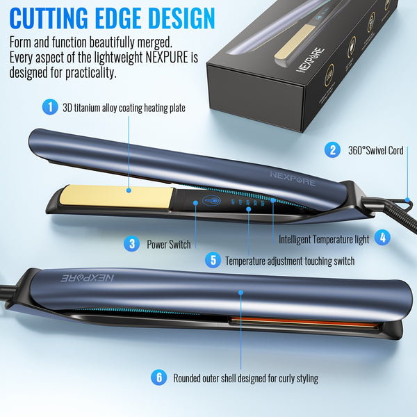 NEXPURE 1 inch Hair Straightener Flat Iron, Ionic Dual Voltage Straightener, Pro Salon Styling Tool