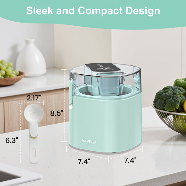 VAVSEA 1.6 Qt Ice Cream Maker with Scoop, 2-in-1 Electric Ice Cream Machine with LED Screen & Timer, Double-Insulated Freezer Bowl