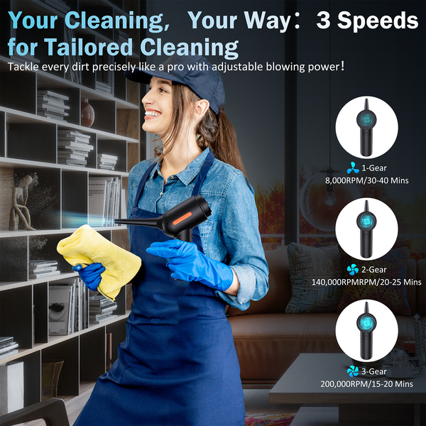 NEXPOW Compressed Air Duster，200,000 RPM Air Duster,18Kpa Car Cordless Handheld Vacuum for Car, Pool,Camping
