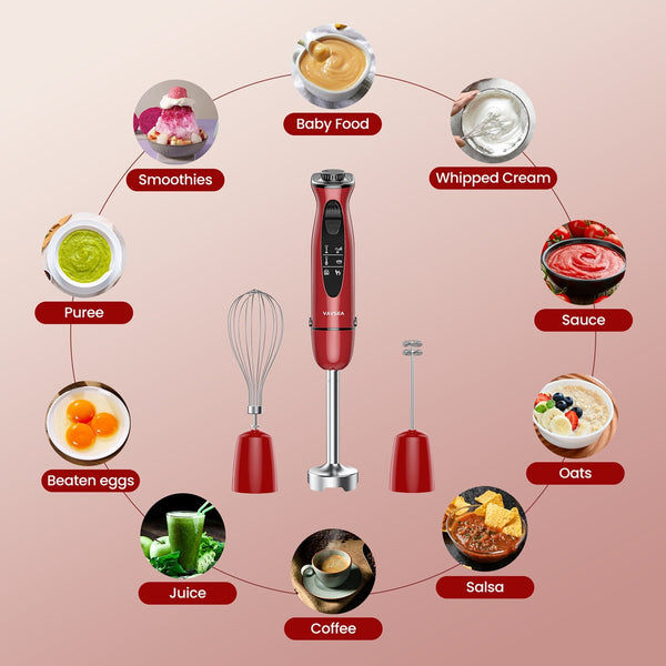 VAVSEA Immersion Blender, 1100W 5-in-1 Hand Blender, 24-Speed Handheld Stick Blender for Chopper, Beaker, Whisk, Milk Frother
