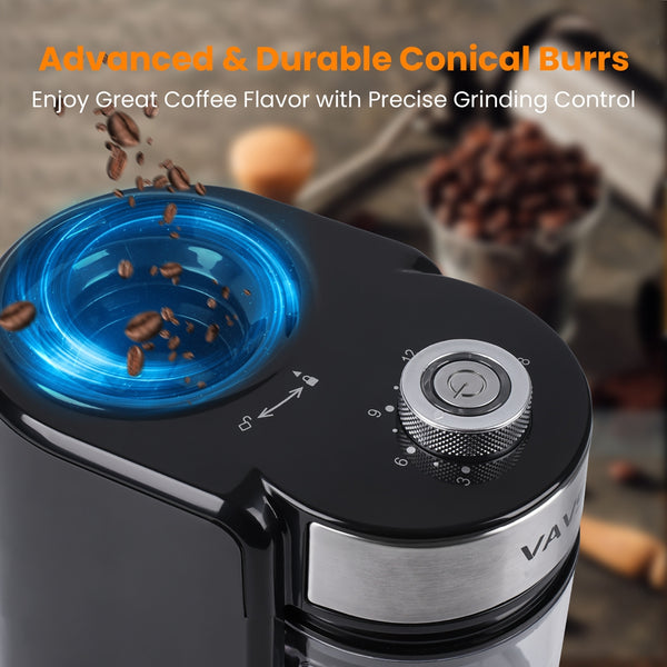 VAVSEA Burr Coffee Grinder, Electric Coffee Bean Grinder with 18 Precise Grind Settings, 3-18 Cup, for Cold Brew/French Press