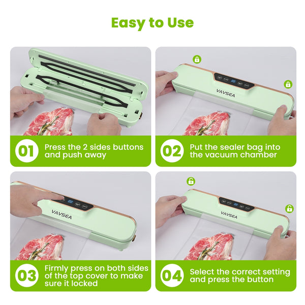 VAVSEA Vacuum Sealer, 62Kpa Food Sealer Machines with 4 Modes, Dry/Draw/Seal/Vac, Dry & Moist Food Storage Sous Vide for Kitchen