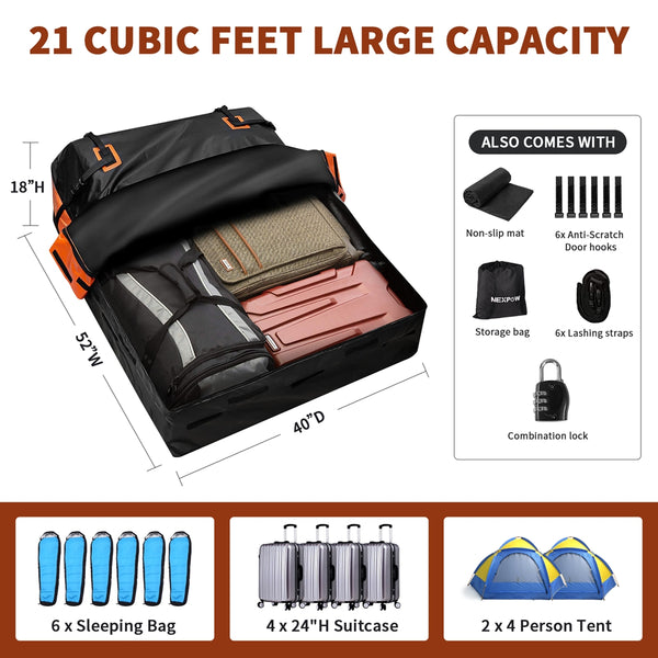 NEXPOW Car Rooftop Cargo Carrier Bag, 21 Cubic Feet 100% Waterproof Heavy Duty 840D Car Roof Bag