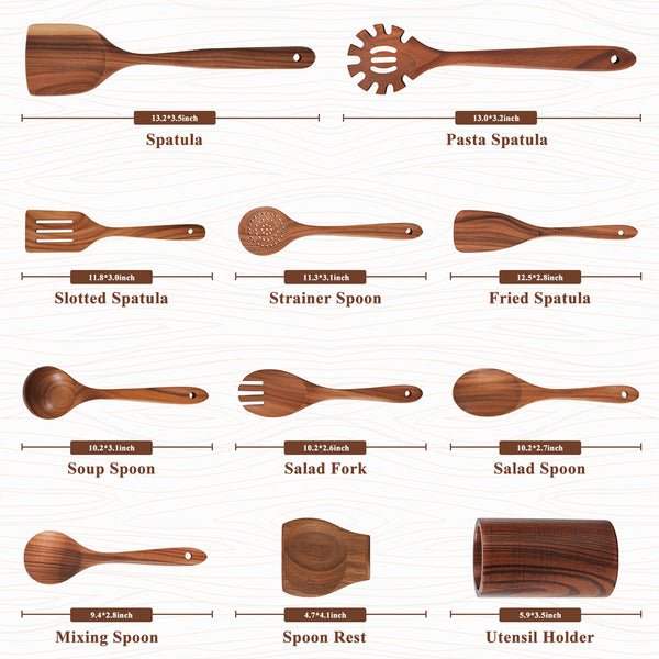 VAVSEA 11 Pcs Wooden Spoons for Cooking, Thickened Natural Wooden Cooking Utensils, Eco-Friendly Wood Kitchen Utesnils, Gifts for Christmas