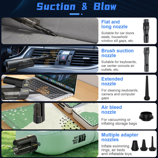 AVAPOW Handheld Car Vacuum Cordless, 8in1 18000 PA High Suction Power Portable Vacuum Duster Cleaner