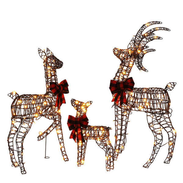 3pcs 4FT 30.00V 3.60W Family Elk Brown Ratten Style Frame Courtyard Elk Decoration