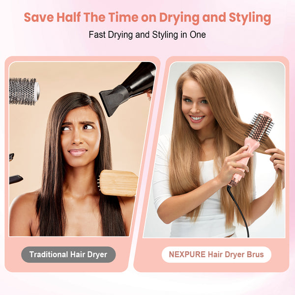 NEXPURE 4-in-1 Hair Dryer Brush for Thick Hair – Ionic Ceramic Titanium Hot Air Volumizer & Anti-Frizz Styler