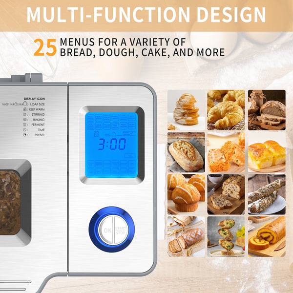 VAVSEA 25 in 1 Bread Maker Machine with Auto Fruit and Nut Dispenser, Reserve & Keep Warm Set
