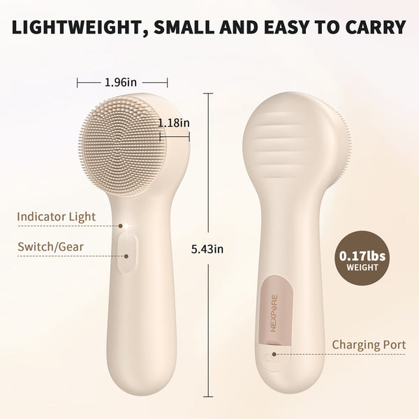 NEXPURE Facial Cleansing Brush,IPX7 Waterproof Sonic Face Brush for All Skin Types,Electric Silicone Face Scrubber for Cleansing