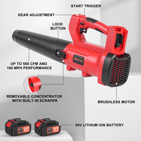 Nexpow 24V Cordless Leaf Blower, 130 mph at Leaf Blower, 24V, Handheld, Fast Charger, 4 Speed Mode