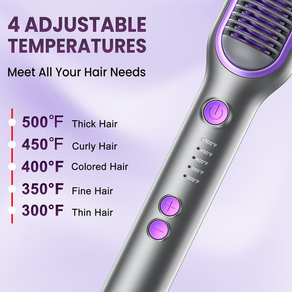 NEXPURE Hair Straightener Brush, Ionic Straightening Brush with 5 Temps, Anti-Scald Ceramic Hot Comb, Dual Voltage