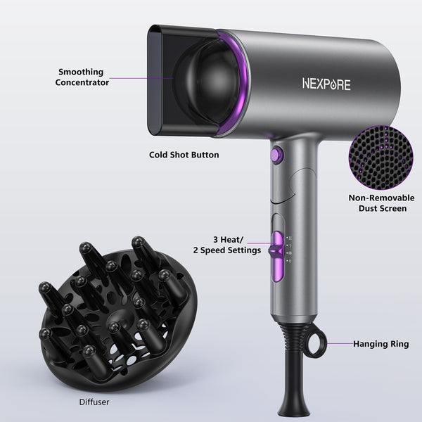 NEXPURE Ionic Hair Dryer 2000W Powerful Blow Dryer with Diffuser and Concentrator Attachments