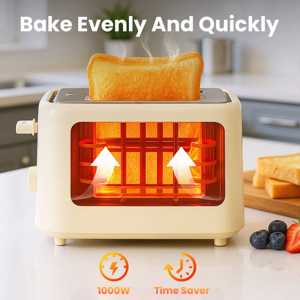 VAVSEA 2 Slice Toaster, 1000W Retro Wide Slot Toaster with 6 Shade Settings & LED Light, Removable Crumb Tray