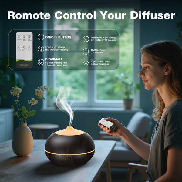 VAVSEA 500ML Essential Oil Diffuser, Aromatherapy Diffuser for Large Bedroom 7 Colors Light Humidifier