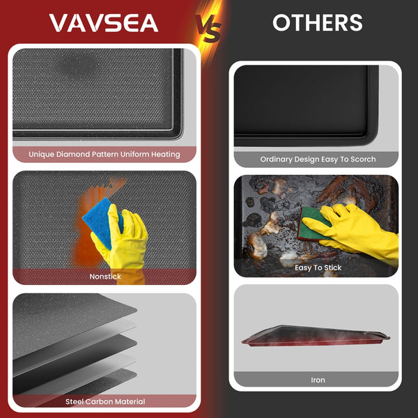 VAVSEA Cookie Sheet Set of 3, Speckled Baking Sheet Set, Carbon Steel Heavy Nonstick Sheet Pan Set for Oven, Size 17.4/15/13.4 Inch