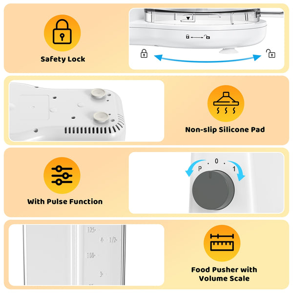 VAVSEA 6 Cup Food Processor and Vegetable Chopper for Dicing, Chopping, Mincing, BPA Free, Stainless Steel Blades, White